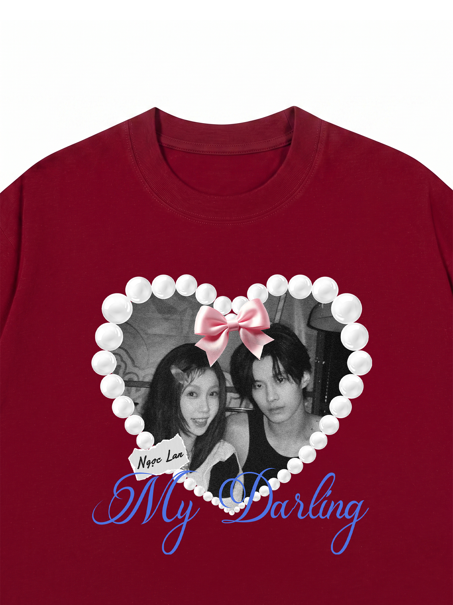 Áo Thun Custom Couple Pearl Hear Shirt