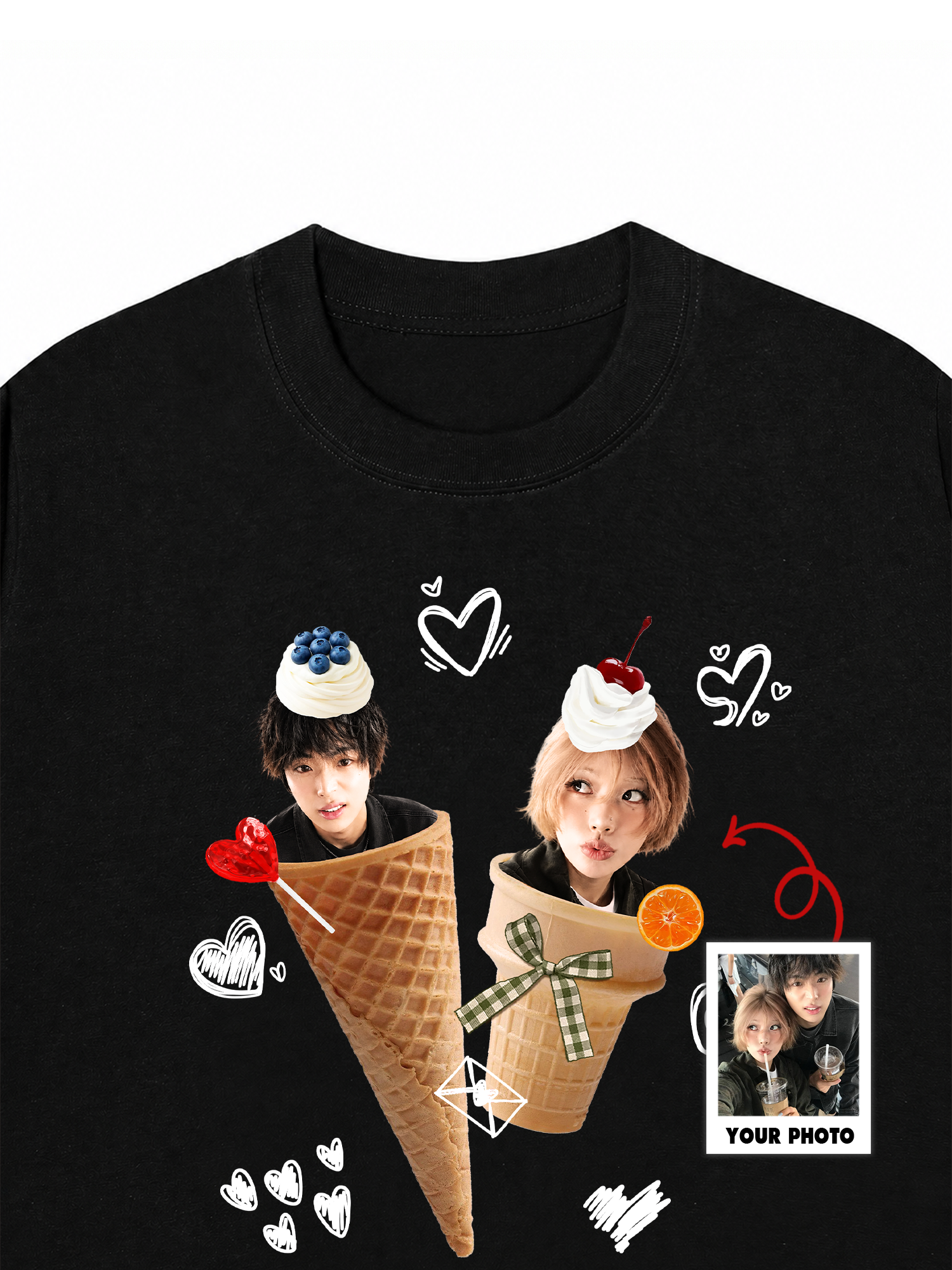 Áo Thun Custom Couple Face Ice Cream