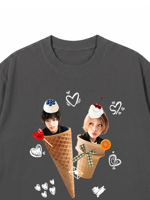 Áo Thun Custom Couple Face Ice Cream