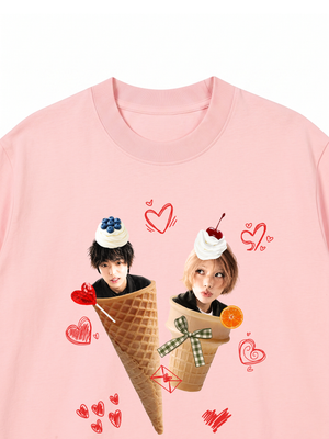 Áo Thun Custom Couple Face Ice Cream
