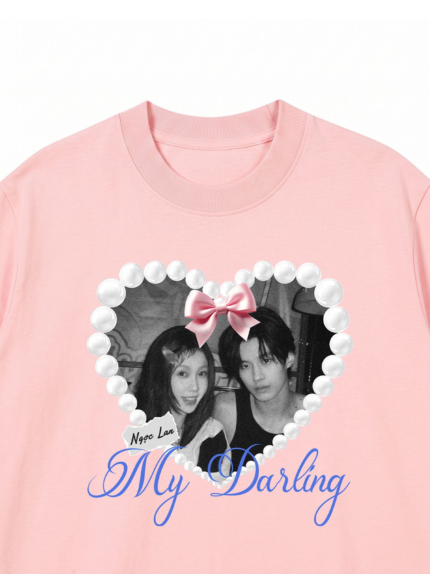 Áo Thun Custom Couple Pearl Hear Shirt