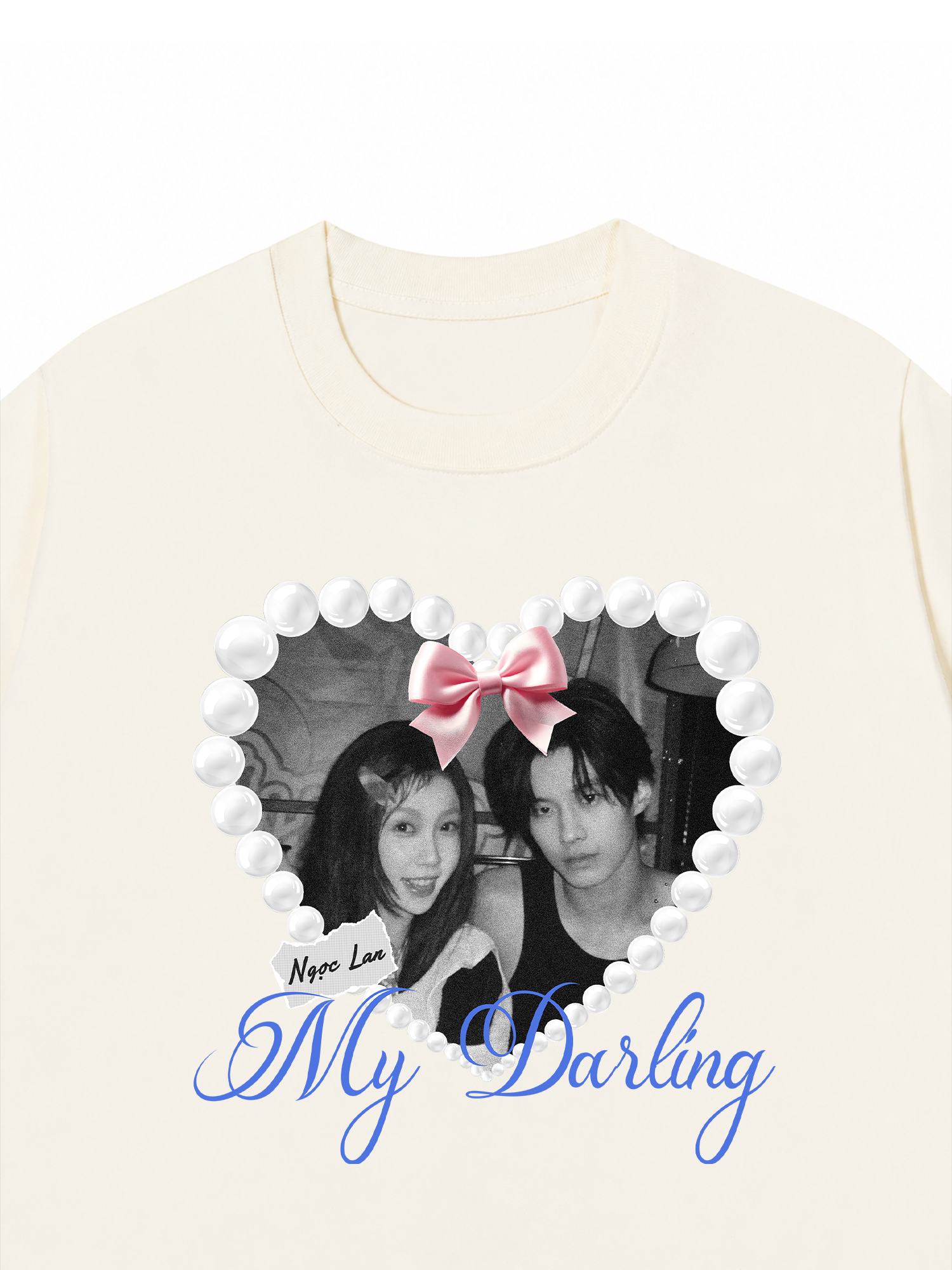 Áo Thun Custom Couple Pearl Hear Shirt