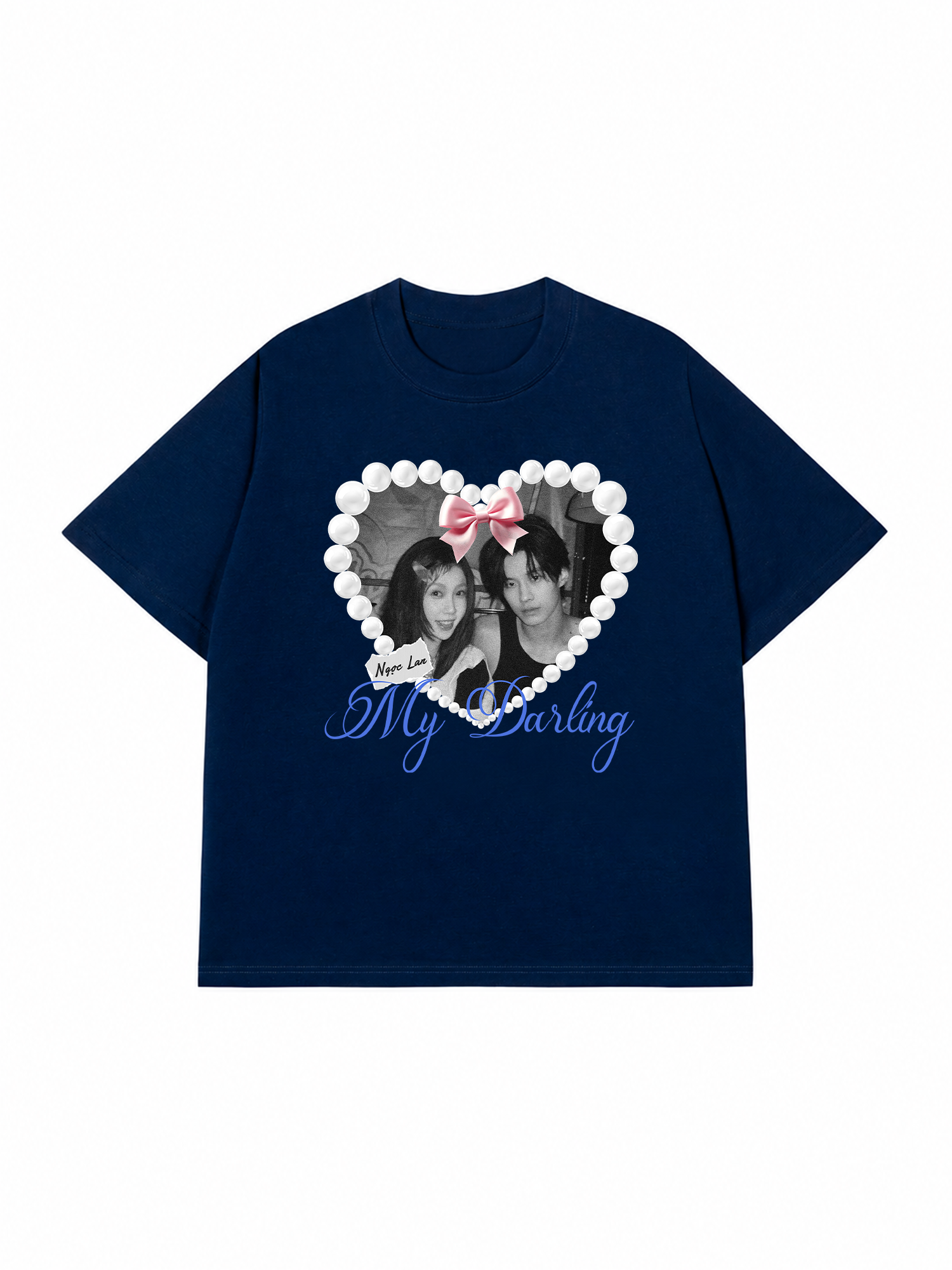 Áo Thun Custom Couple Pearl Hear Shirt