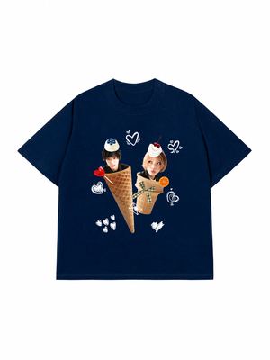 Áo Thun Custom Couple Face Ice Cream