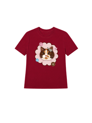 Áo Thun Nữ Cute Pink Flower Cat