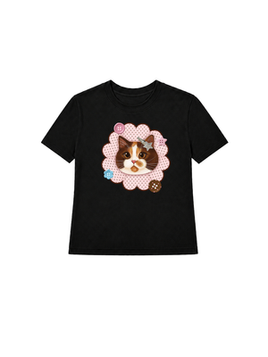 Áo Thun Nữ Cute Pink Flower Cat