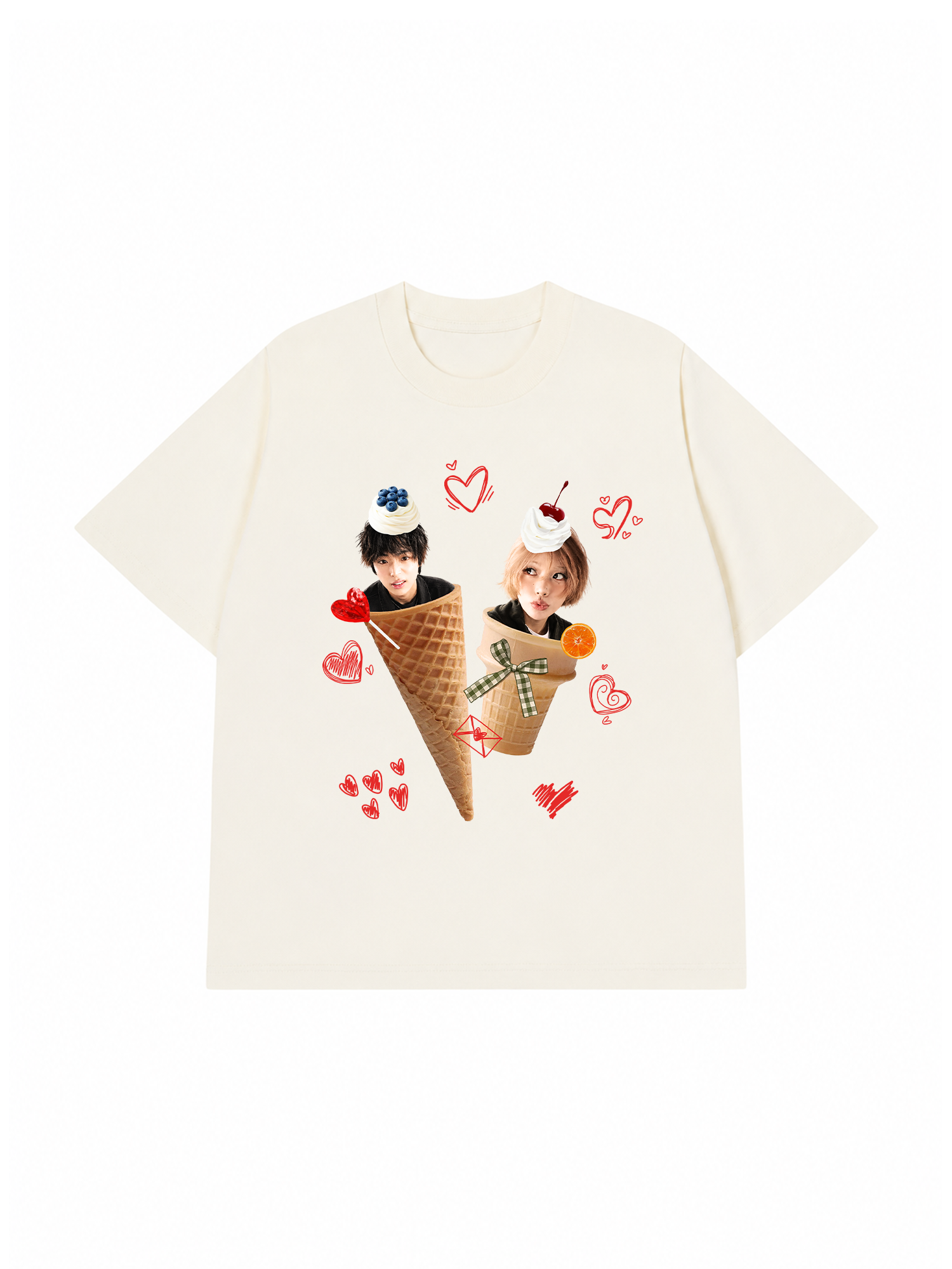 Áo Thun Custom Couple Face Ice Cream