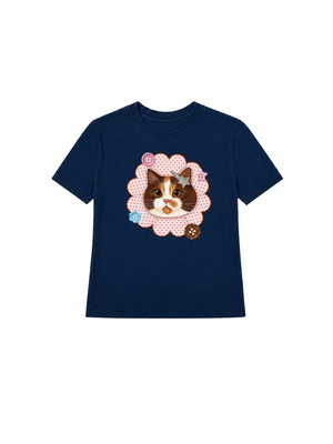 Áo Thun Nữ Cute Pink Flower Cat