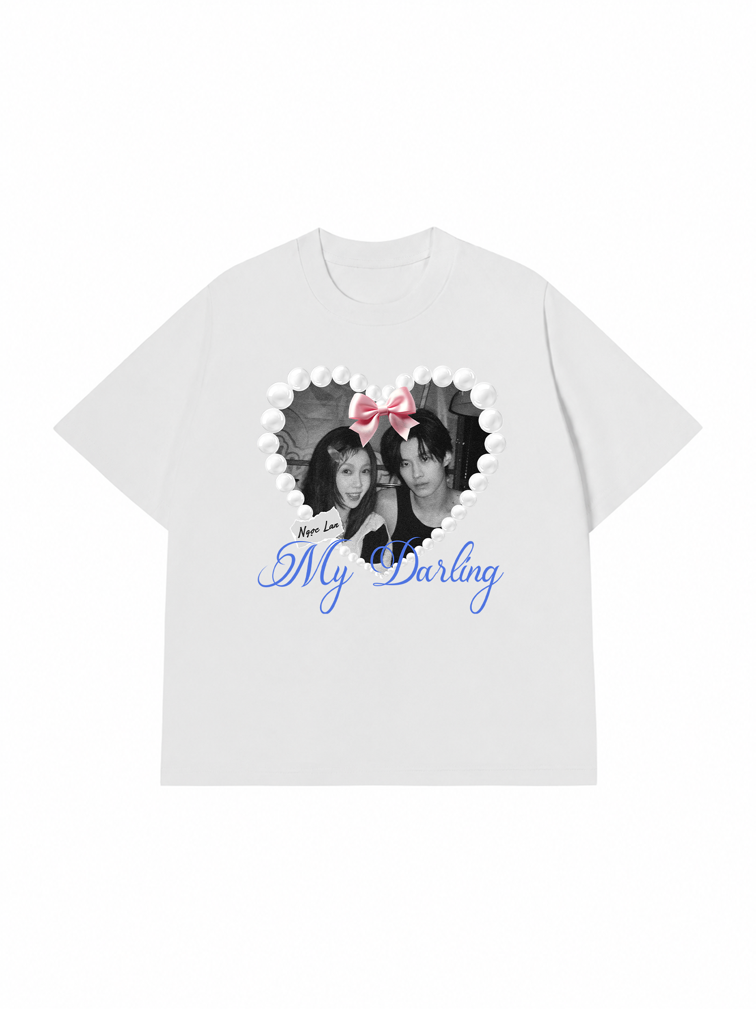 Áo Thun Custom Couple Pearl Hear Shirt