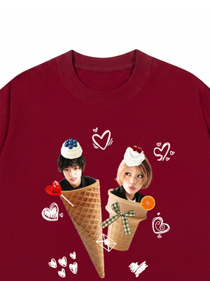 Áo Thun Custom Couple Face Ice Cream