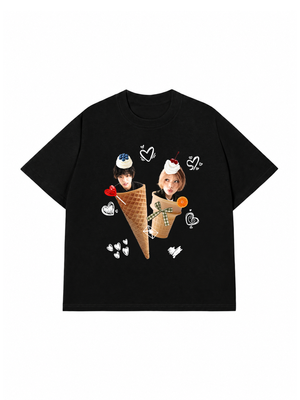 Áo Thun Custom Couple Face Ice Cream