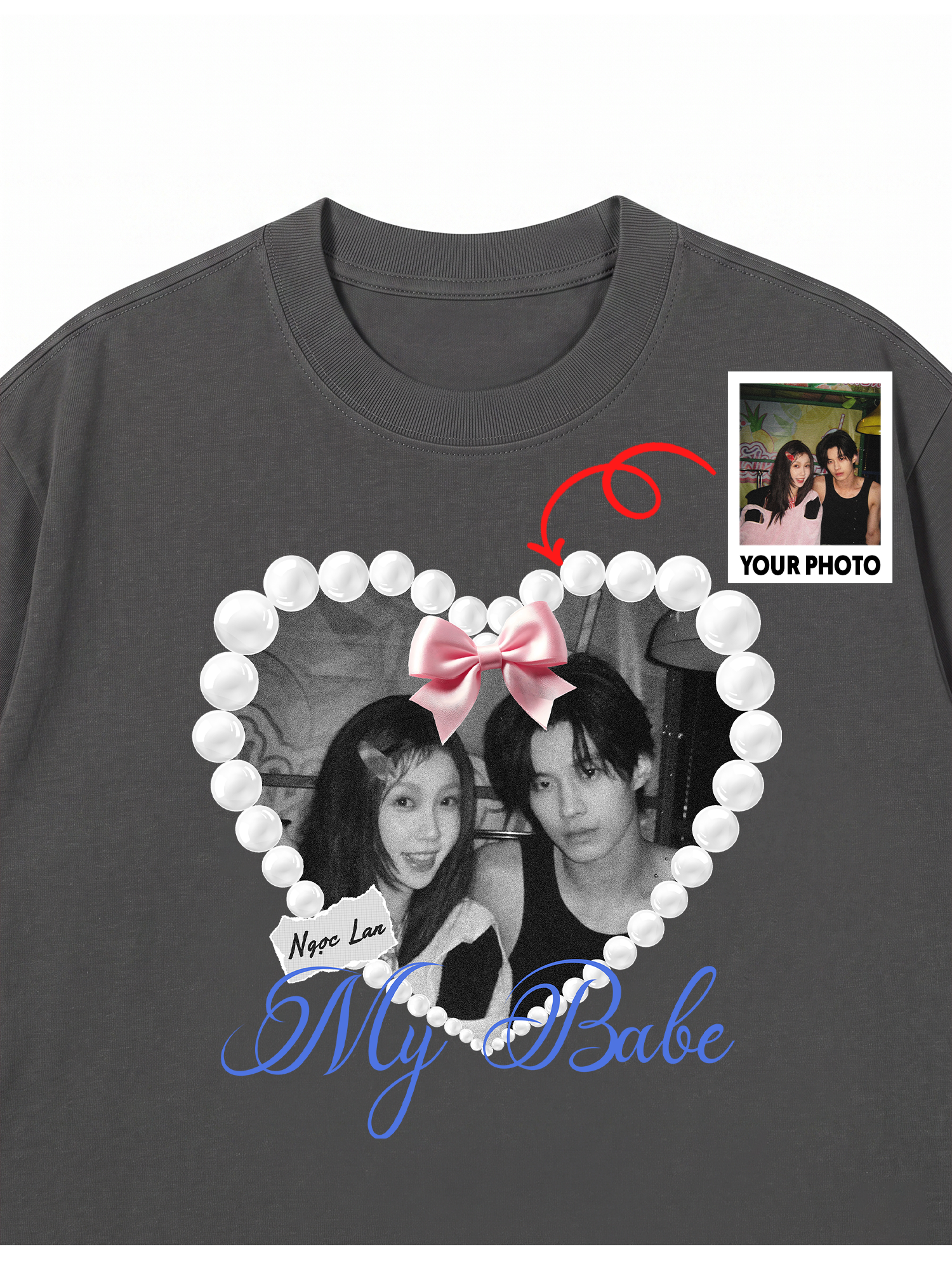 Áo Thun Custom Couple Pearl Hear Shirt