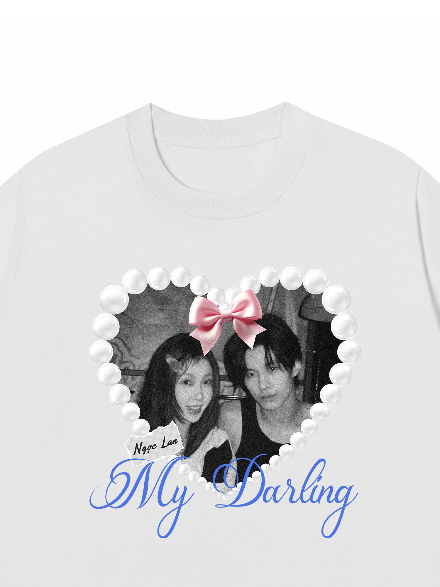 Áo Thun Custom Couple Pearl Hear Shirt