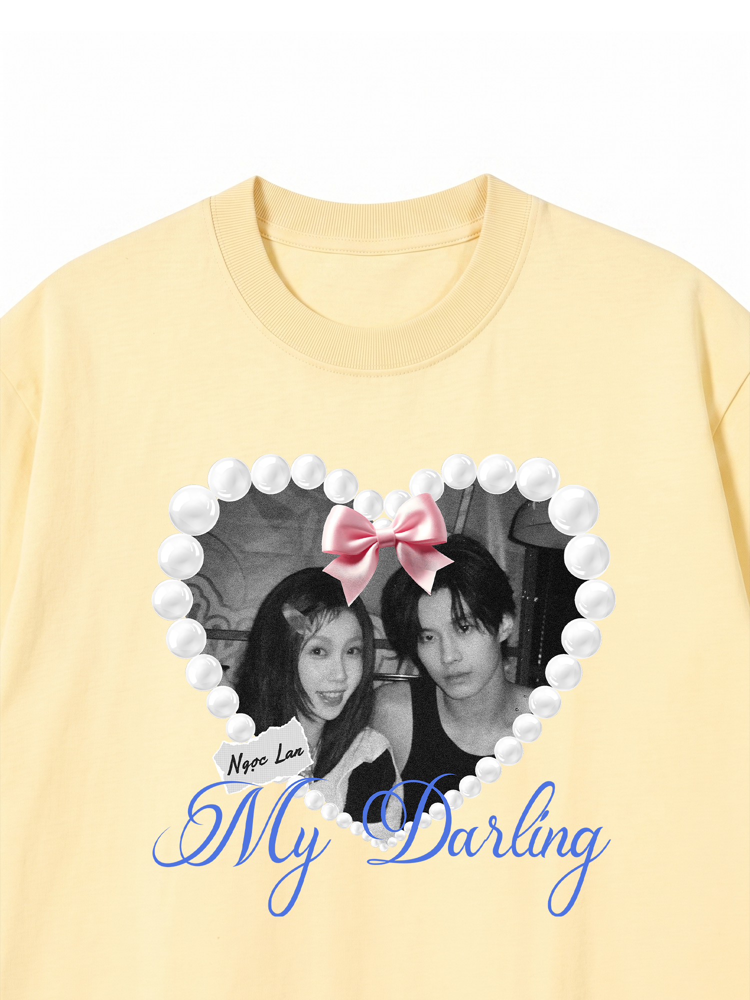 Áo Thun Custom Couple Pearl Hear Shirt