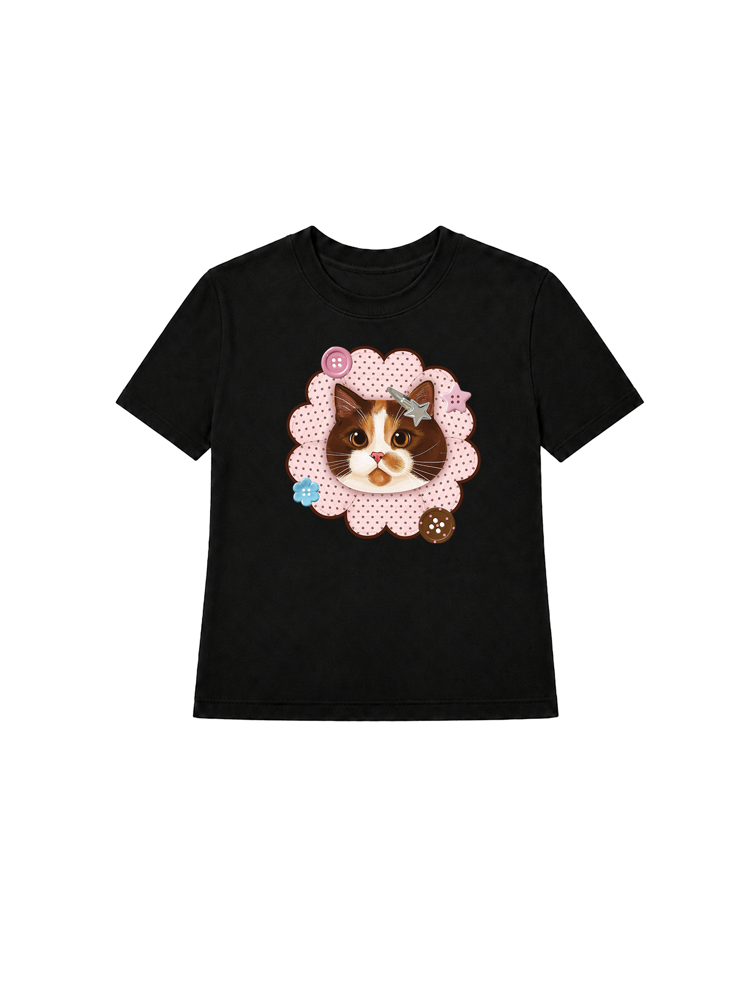 Áo Thun Nữ  Cute Pink Flower Cat