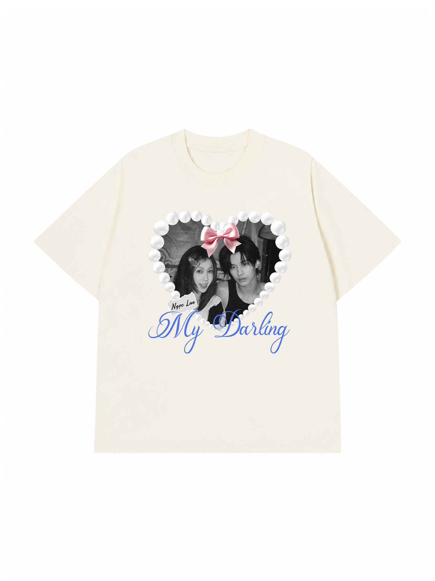 Áo Thun Custom Couple Pearl Hear Shirt