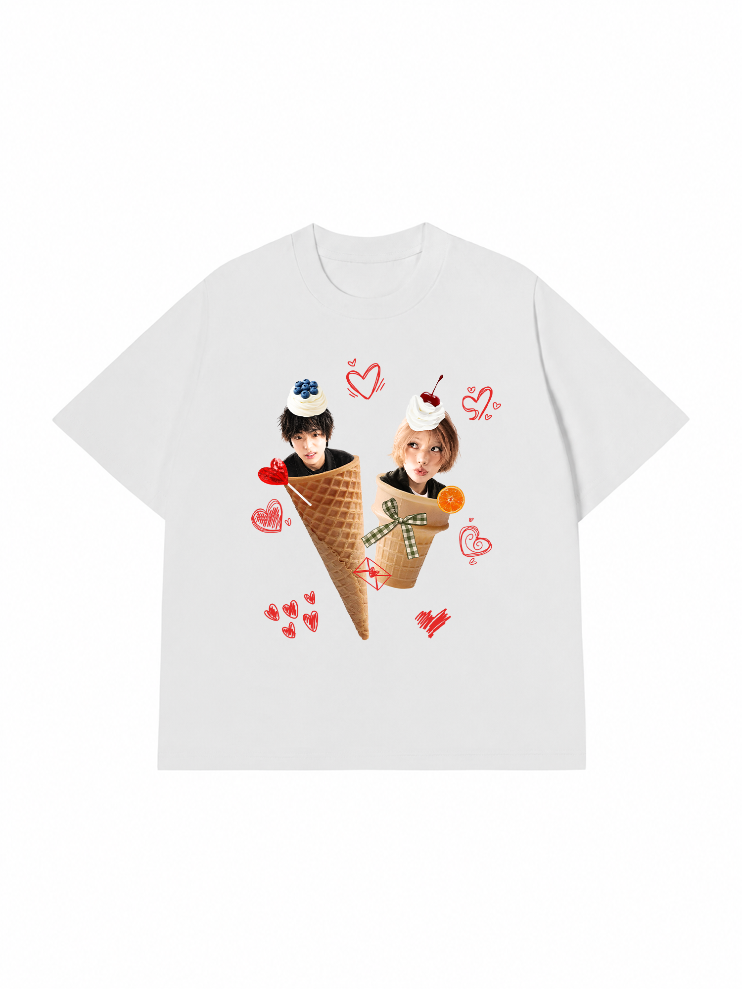 Áo Thun Custom Couple Face Ice Cream